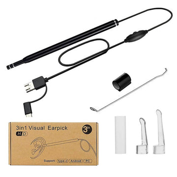Ear Wax Removal Kit, 3-in-1 5.5mm USB HD Ear Cleaner Endoscope/Otoscope with 6 LED Light, Visual Ear Camera for Adults Kids Pets - Imported from UK